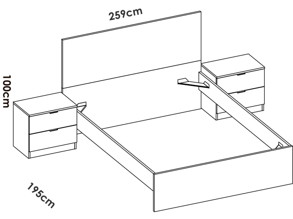 Letto matrimonialeLupit, Sommier per camera da letto, Giroletto per stanza, Struttura porta materasso, 266x205 h100 cm, Bianco