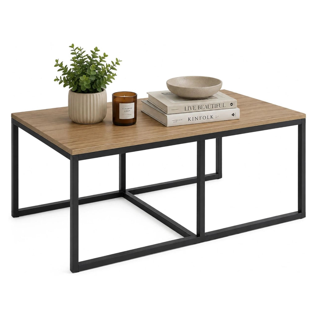 Livasi, Tavolino da Salotto Forma Rettangolare, 102x67x46h cm Marrone Rovere Scuro