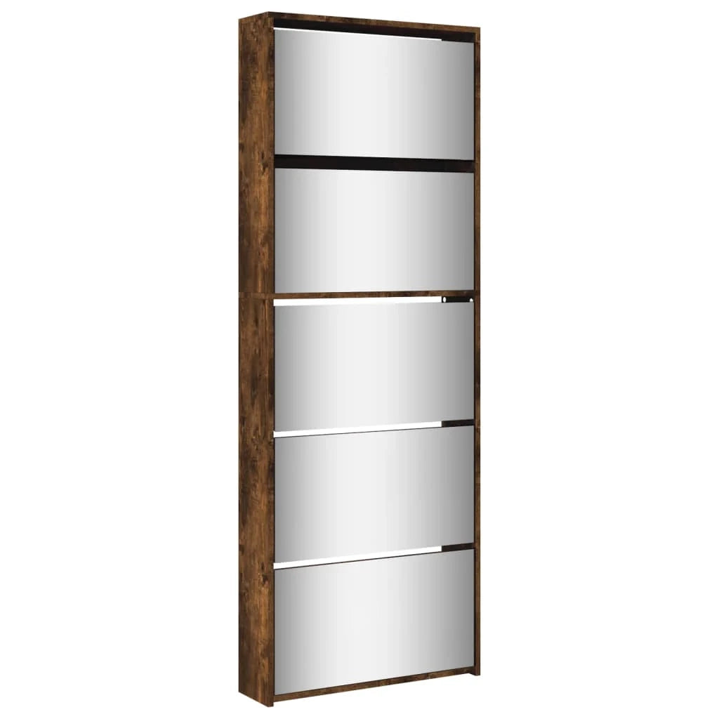 Scarpiera mobiletto portascarpe mobile ingresso/corridoio/soggiorno con specchio 5 ripiani 63 x 17 x 169,5 cm marrone 02_0021889