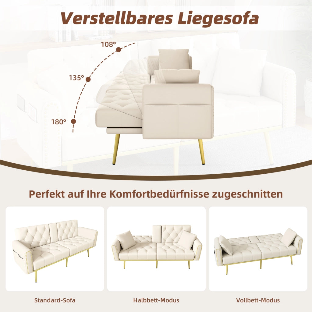 DIVANO LETTO 175x80x73,5 cm in velluto beige con schienale regolabile