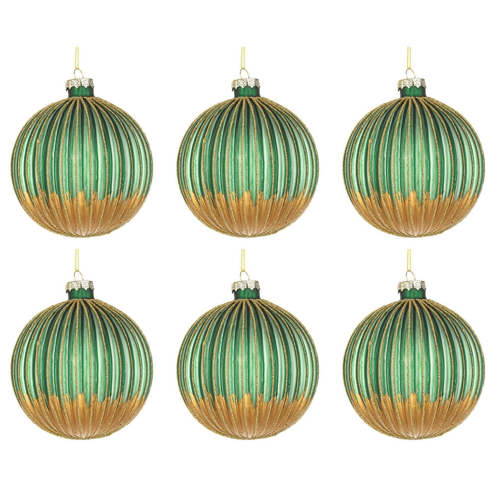 Pallina di Natale in Vetro Verde Oro Lurex Dorato Modish Diametro: 80 mm