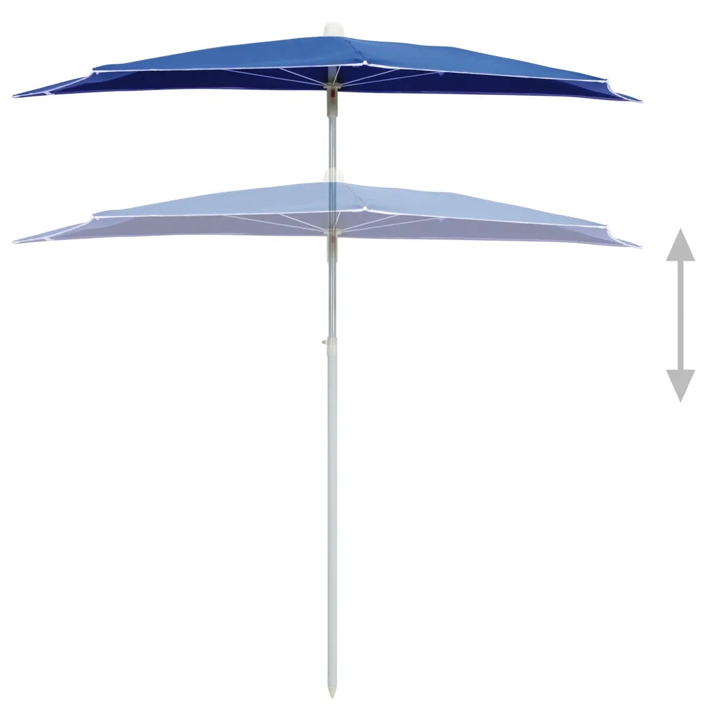 Ombrellone Semicircolare da Giardino con Palo 180x90 cm Azzurro 315566