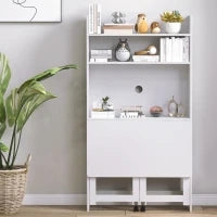 Scrivania per Computer con Scaffali per Archiviazione, Piano Ribaltabile, 2 Ruote, per Camera, Soggiorno, 80 x 69 x 153 cm, Bianco