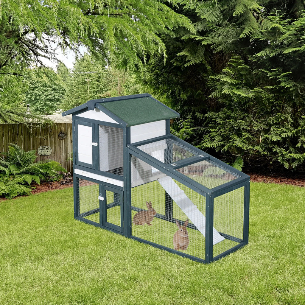Gabbia per Conigli e Animali Domestici in Legno ¨C zephmum ¨C Verde Bianco 140x65x100cm