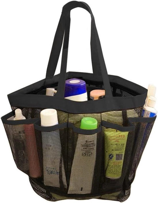 Organizzatore di Bagno Portatile con 8 Tasche - Telaio a Rete per Doccia - Nero