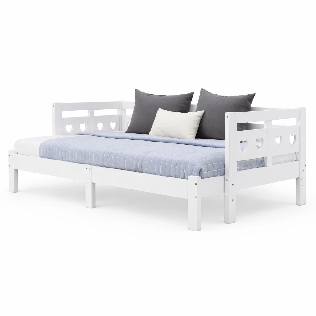 Letto giorno estendibile a cuore 90x200 cm in legno di pino massiccio bianco con 2 posti