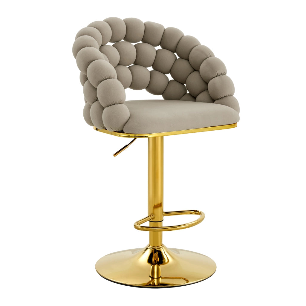 Sgabello da Bar Set da 2 con Schienale a Catena, Altezza Regolabile, Base in Metallo Dorato, Velluto Grigio