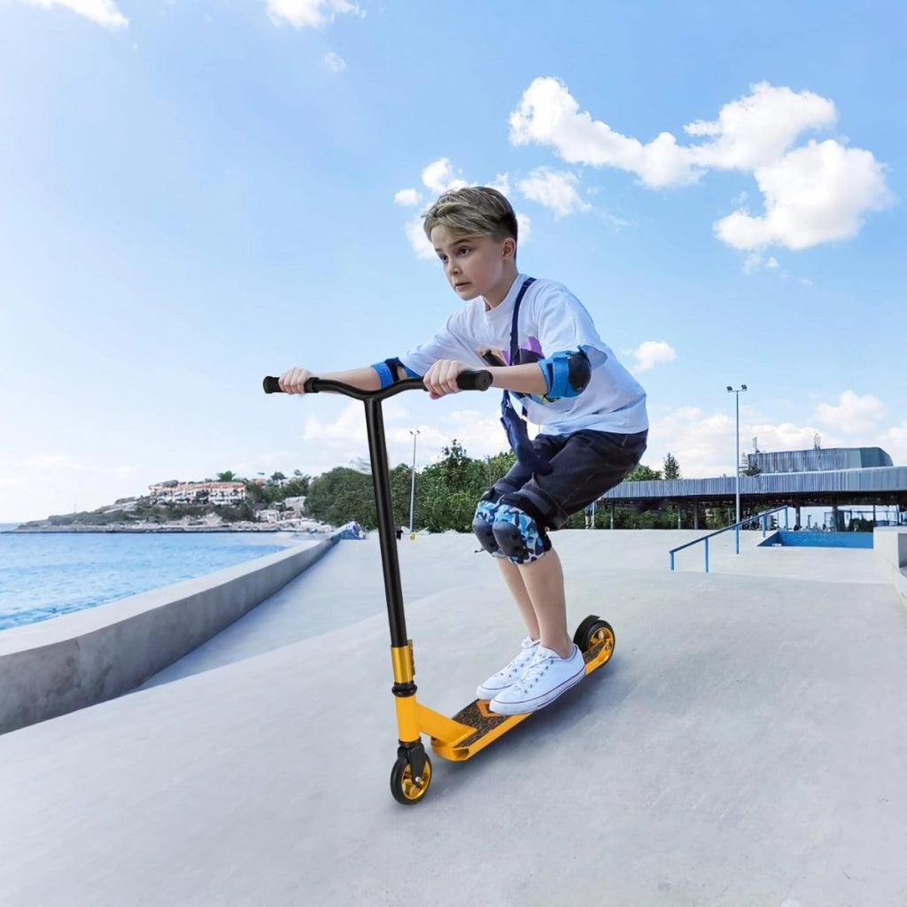 Scooter acrobatico per bambini con 2 ruote pu e ampia pedana in alluminio, Scooter pro per trucchi da strada Giallo