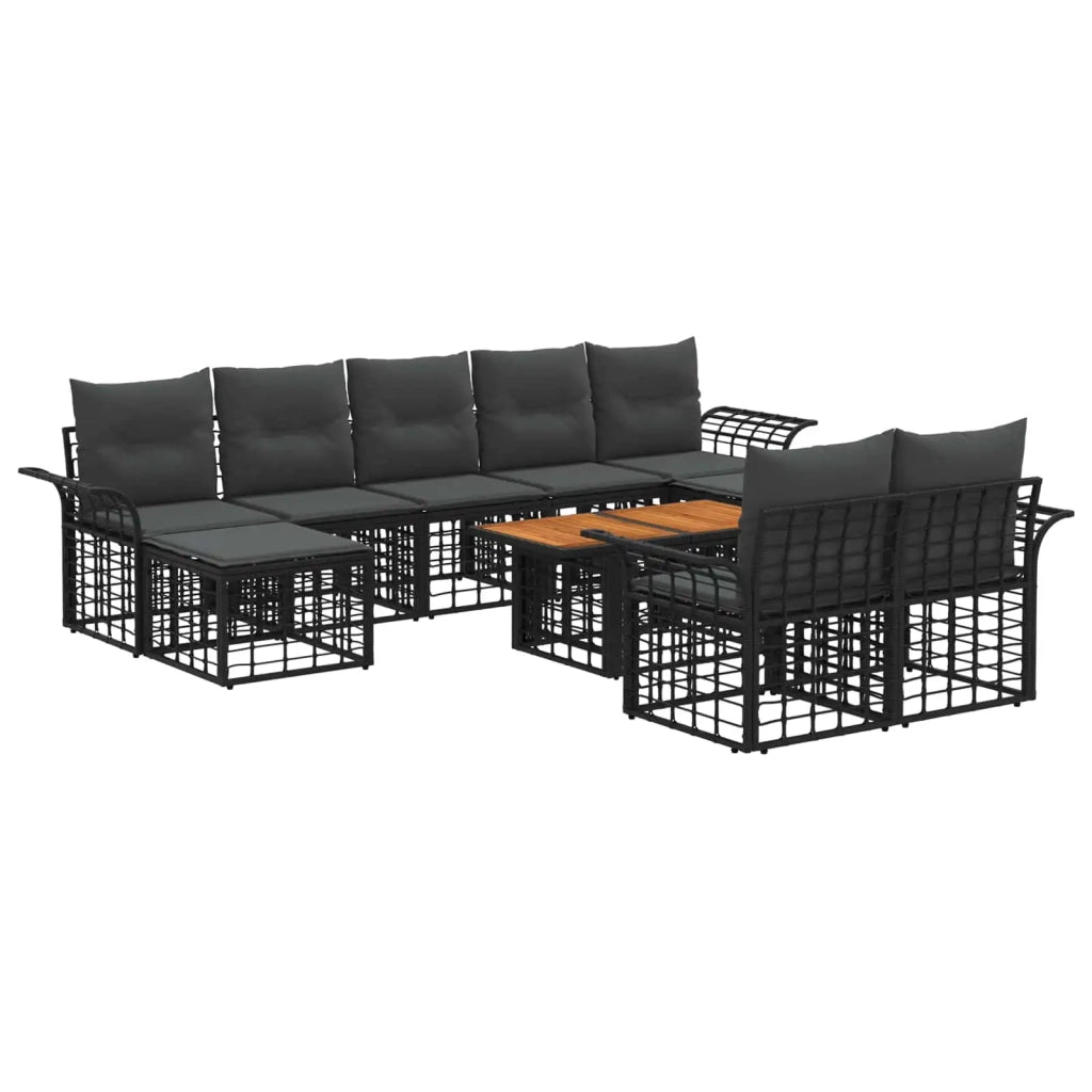 Set Divano da Giardino 10 pz Nero e Grigio scuro polyrattan 3438017