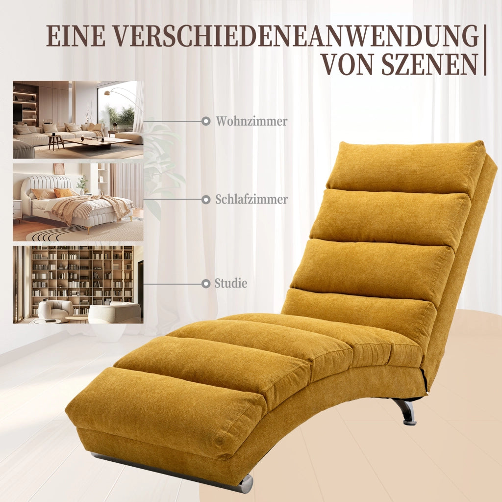 Chaise longue relax con vibrazione; schienale ergonomico 140°; 55x148x84 cm; lino giallo senape