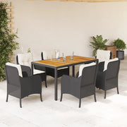 Set da Pranzo da Giardino 7 pz Nero con Cuscini in Polyrattancod mxl 110875