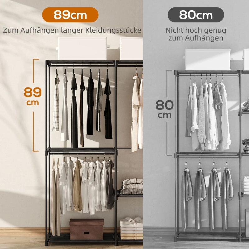 ARMADIO in tessuto con 2 aste e 6 ripiani 111 x 43 x 185 cm Nero