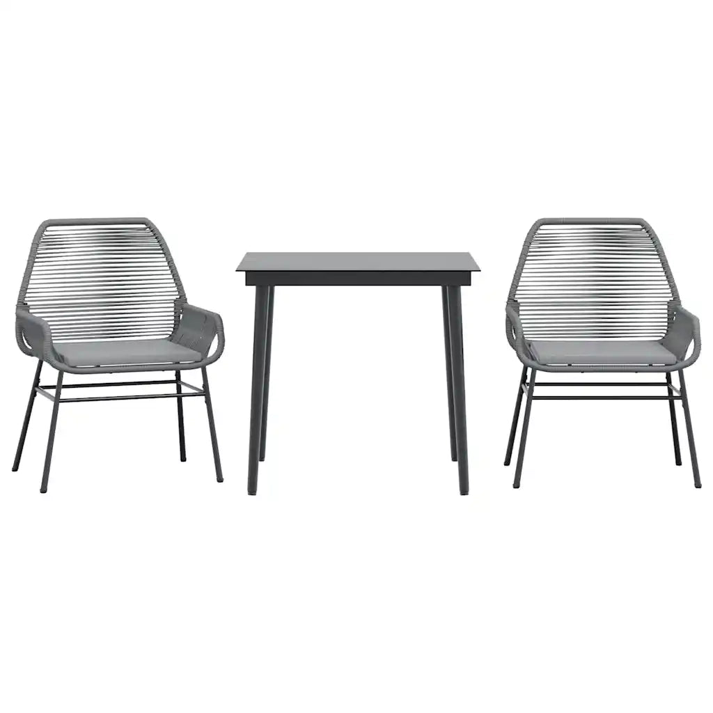 Set da Pranzo da Giardino 3 pz con Cuscini in Polyrattan Vetro
