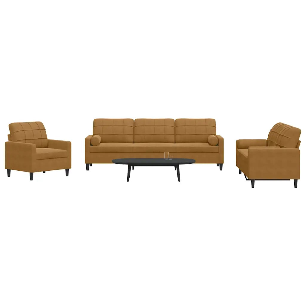 vidaXL Set di Divani 3 pz con Cuscini e Rinforzi Marrone in Velluto
