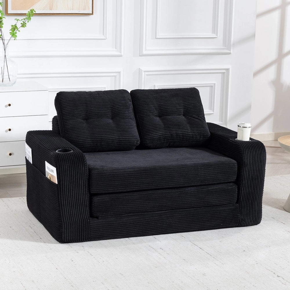 Divano 2 Posti in Tessuto a Coste con Cuscini Trapuntati e Tasche Laterali ¨C MINIMAL ¨C Grigio