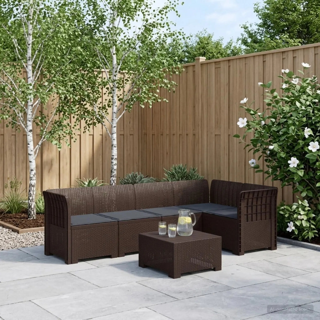 Divano da Giardino 5 Posti con Cuscini Stile Rattan PP Marrone 3444041