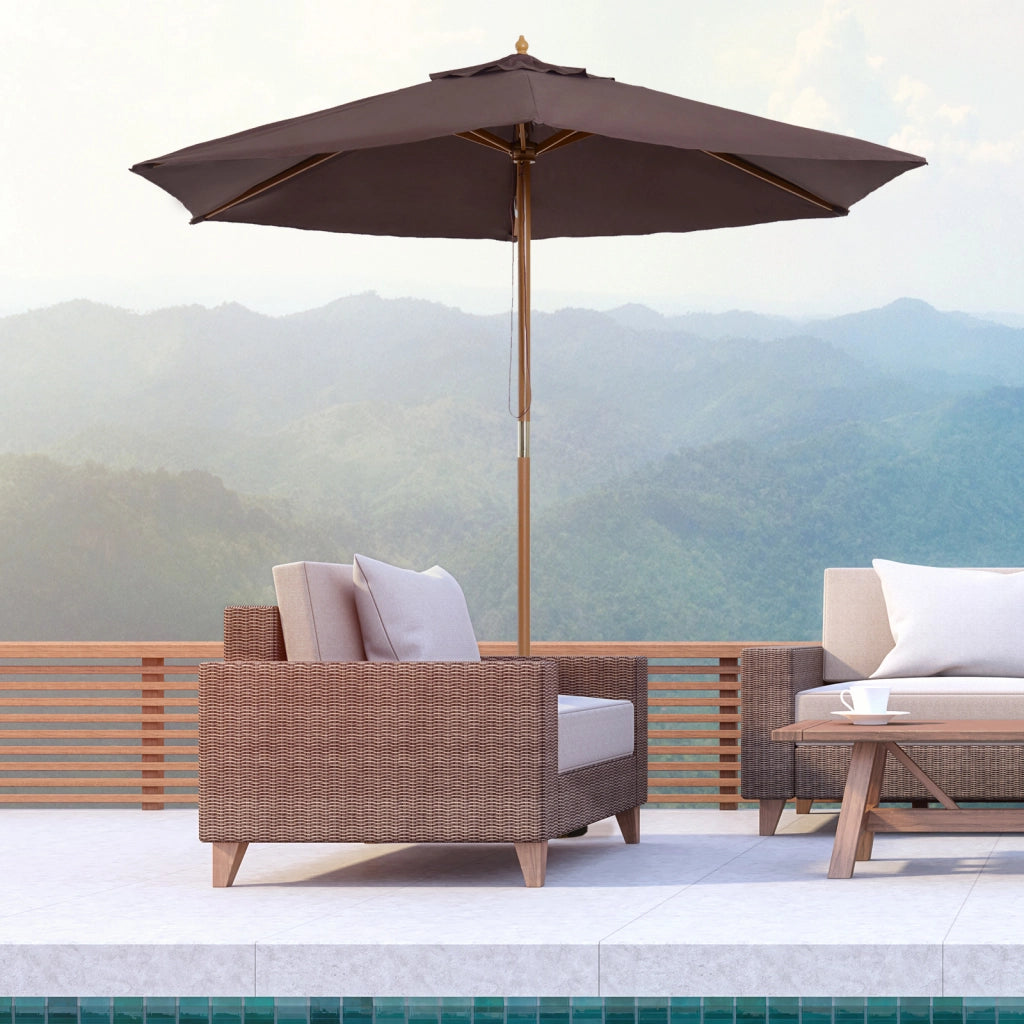 Easycomfort Ombrellone da Giardino 2.5x2.3 m a 6 Stecche con Manovella, in Legno e Poliestere, Marrone