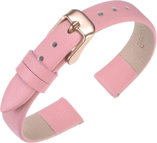 Cinturino orologio in pelle 14 mm in rosa, cinturino da polso vintage con chiusura in acciaio inossidabile, adatto a donne e uomini.