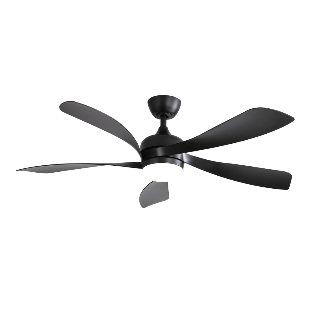 Ventilatore da soffitto LED 132 cm in ABS nero con telecomando e luce dimmerabile