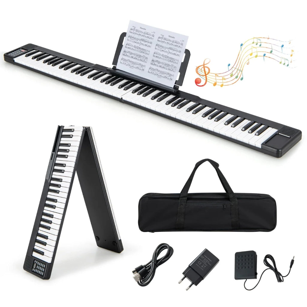 Pianoforte digitale pieghevole 137 x 16,5 x 5 cm con funzione Bluetooth MIDI e suono surround design moderno in bianco e nero 20_0019076