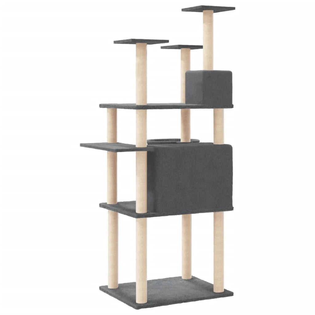 Tiragraffi per gatti torre per arrampicata giocattolo piattaforma per arrampicata con tiragraffi in sisal scuro 166 cm grigio 02_0022678