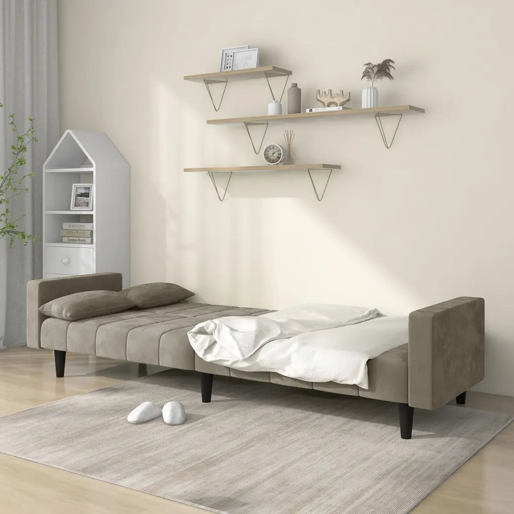 Divano Letto a 2 Posti con 2 Cuscini Grigio Chiaro in Velluto 375847
