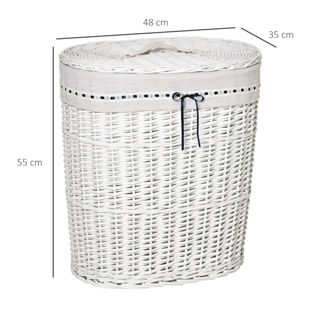 Cesto Portabiancheria 51x38x57 cm in Vimini con Coperchio e Sacco Interno Bianco
