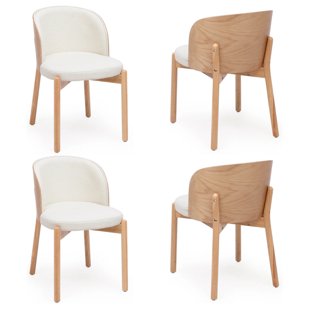 Set di 2 sedie da pranzo in legno massello, rivestimento in lino, schienale avvolgente, colore naturale