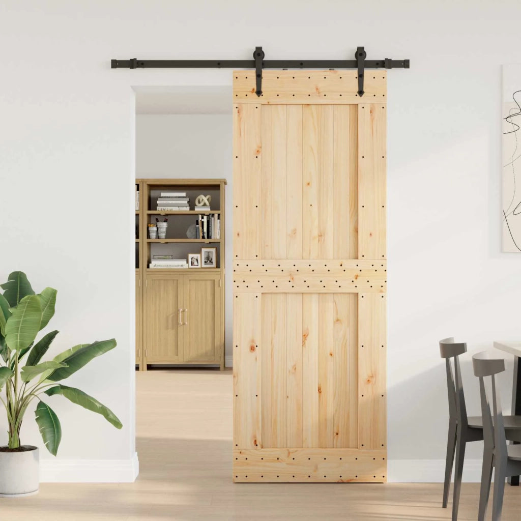 Porta scorrevole NARVIK Naturale e Nero 85 x 210 cm (152,5 cm)