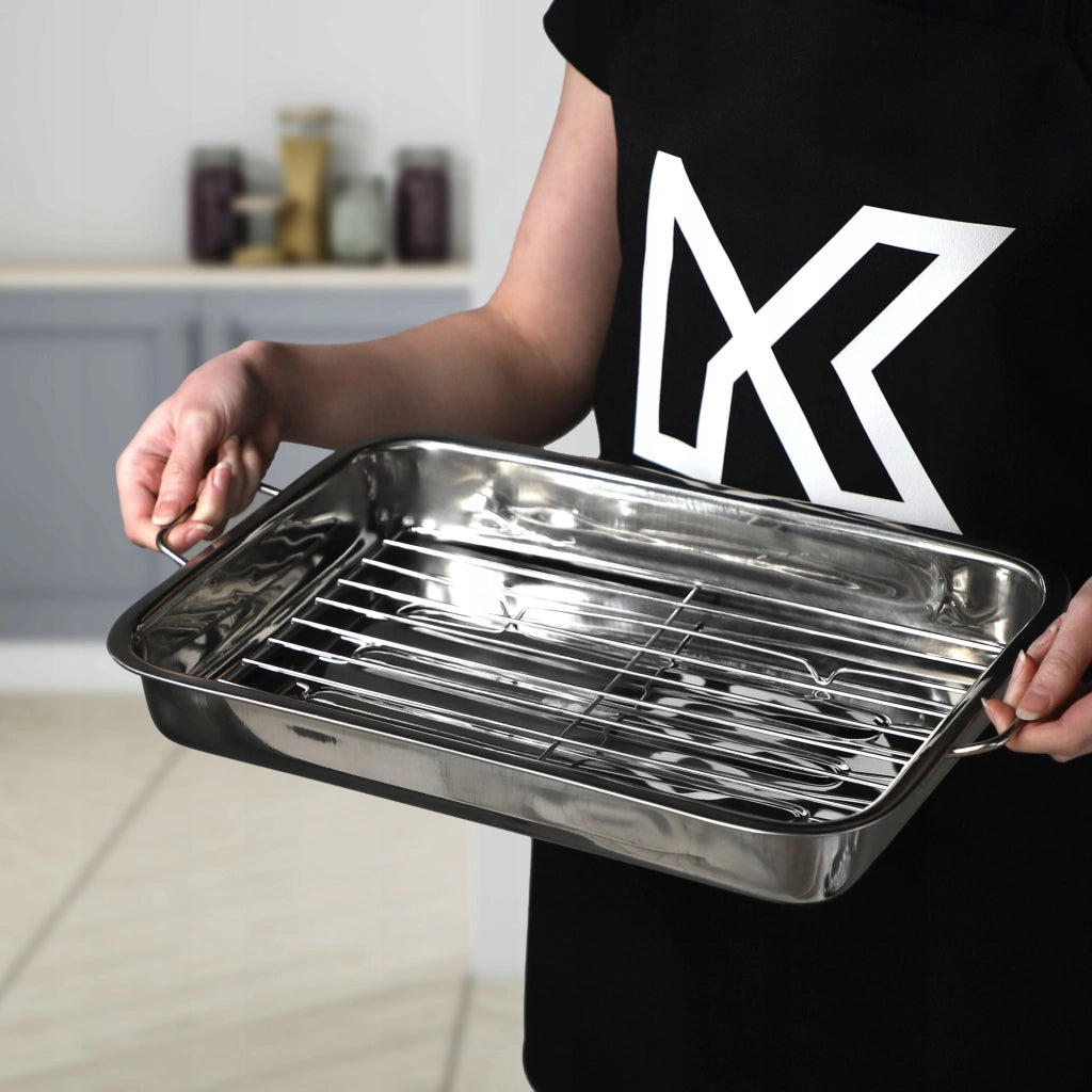 Teglia da forno KADAX con griglia per pollo e pesce, in acciaio, 40 cm