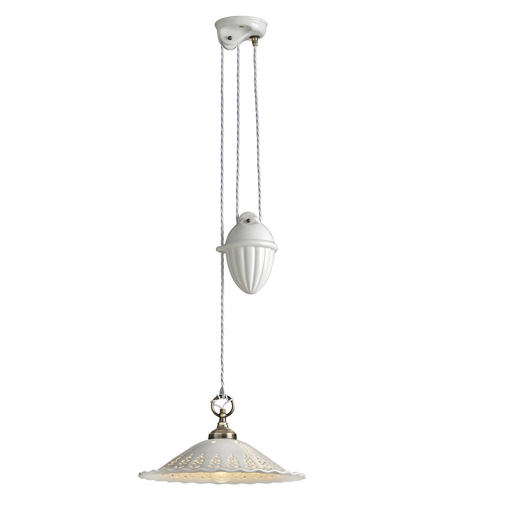MERLETTO Lampada Sospensione Saliscendi in Ceramica Traforata Ø39