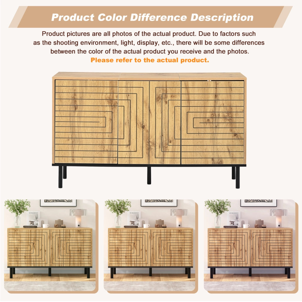 Credenza con 3 ante e 6 vani, apertura push-open, motivo a onde, per soggiorno e sala da pranzo, 120 × 35 × 68 cm