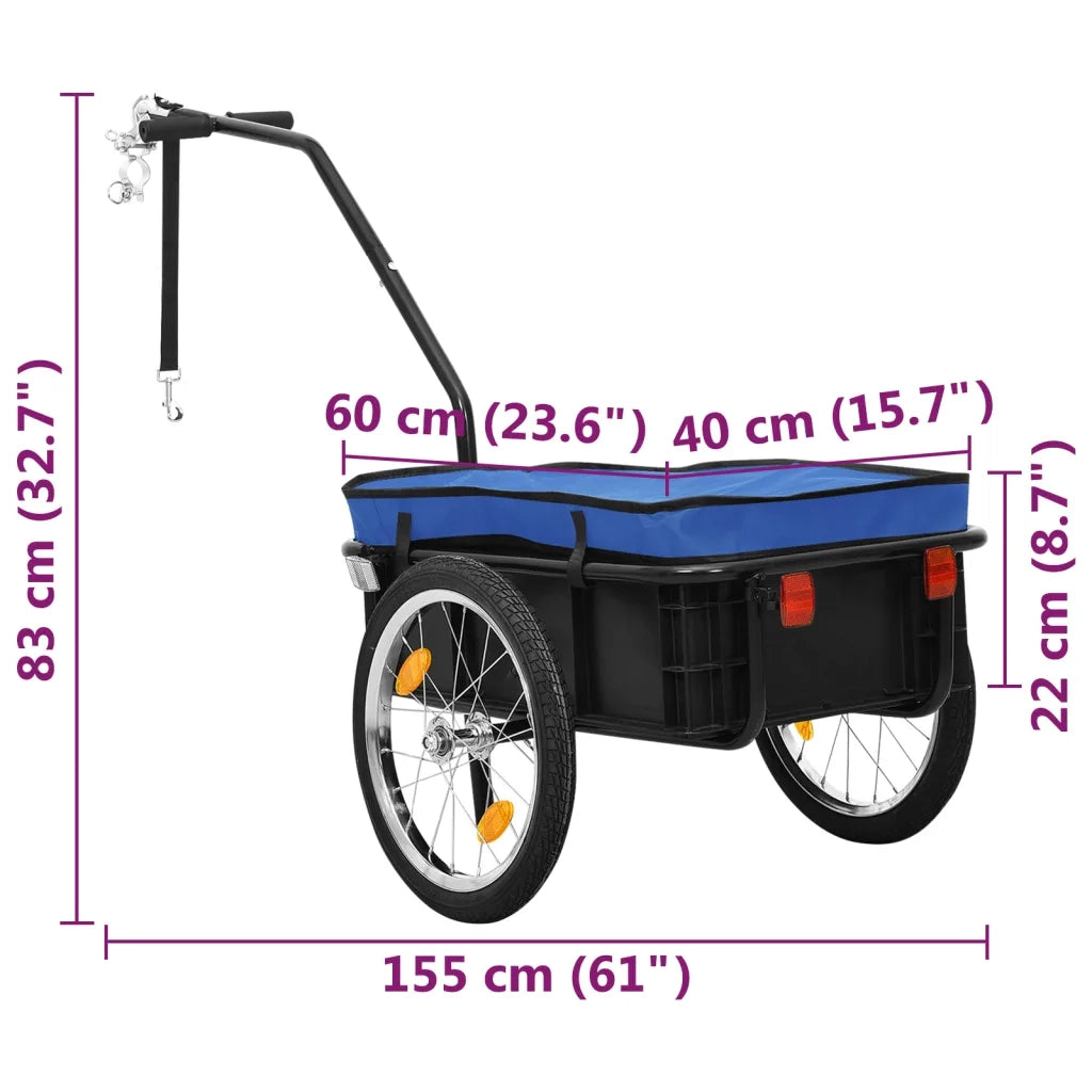 Rimorchio Bici/Carrello Manuale 155x60x83 cm in Acciaio Blu 91772