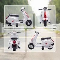 Moto Elettrica per Bambini 2-6 Anni con Batteria 6V Faro Clacson e Ruote di Supporto Bianco