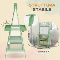 Lavagna per Bambini con Cavalletto 3 in 1, Rotolo di Carta e 2 Contenitori, in Legno, 59x48x118 cm, Verde