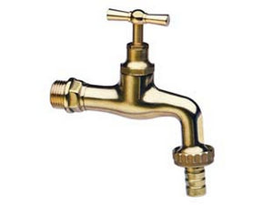 rubinetto artistico in ottone lucido con portagomma - m 3/4" con portagomma f 1" cod:ferx.fer25140