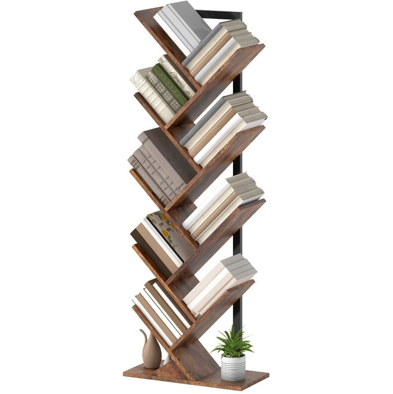 Libreria a scaffale ad albero 9 ripiani marrone rustico 50x24x136 cm