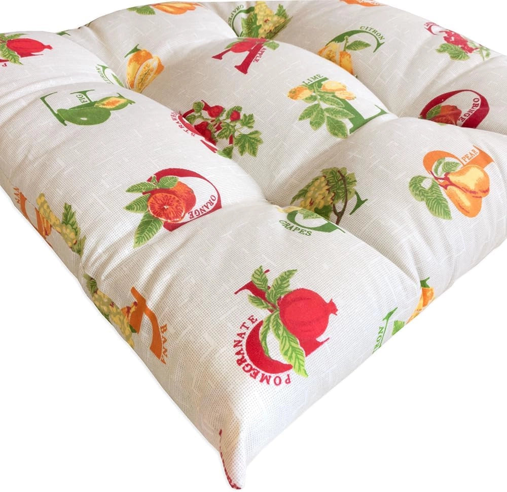 Set 4 Cuscini Sedia Lettere e Frutta Moderni Morbidi Imbottiti Ovatta Universali Cotone Lavabile