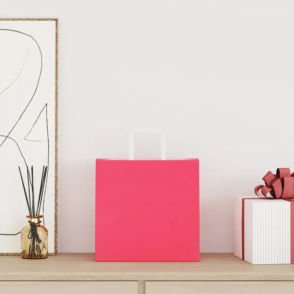 vidaXL Sacchetti di Carta 250 pz con Manici Rosa 26x17x25 cm