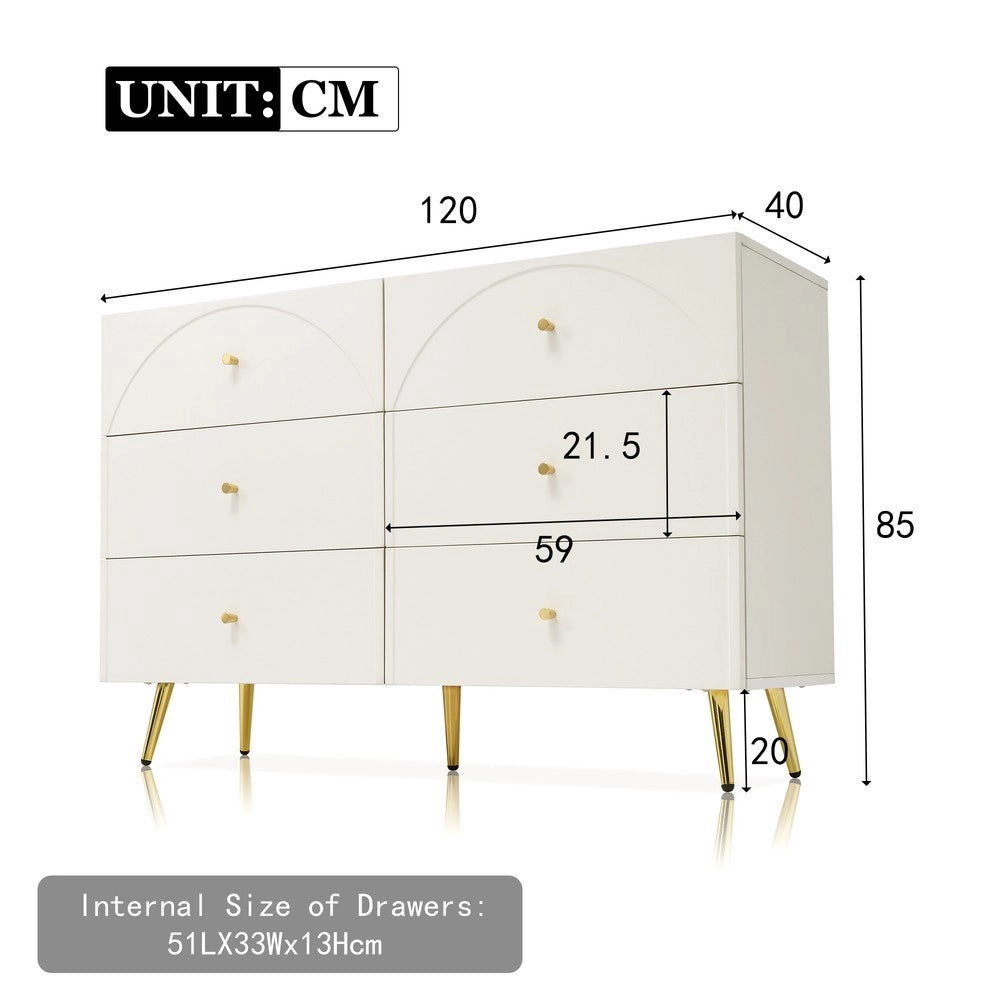 Cassettiera 6 Cassetti ¨C MINIMAL ¨C Bianco, 120x40x85 cm