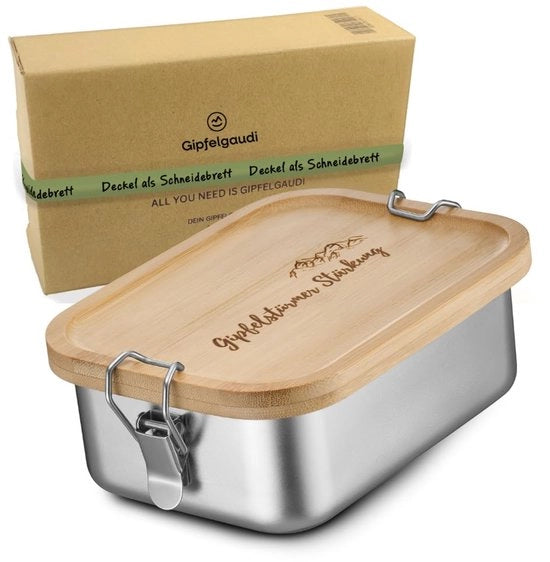 Lunchbox in acciaio inossidabile con coperchio in legno I Durevole box in acciaio inossidabile per bambini e adulti I Lunchbox in acciaio inossidabile di particolare igiene I Box per pranzo in acciaio leggero e maneggevole