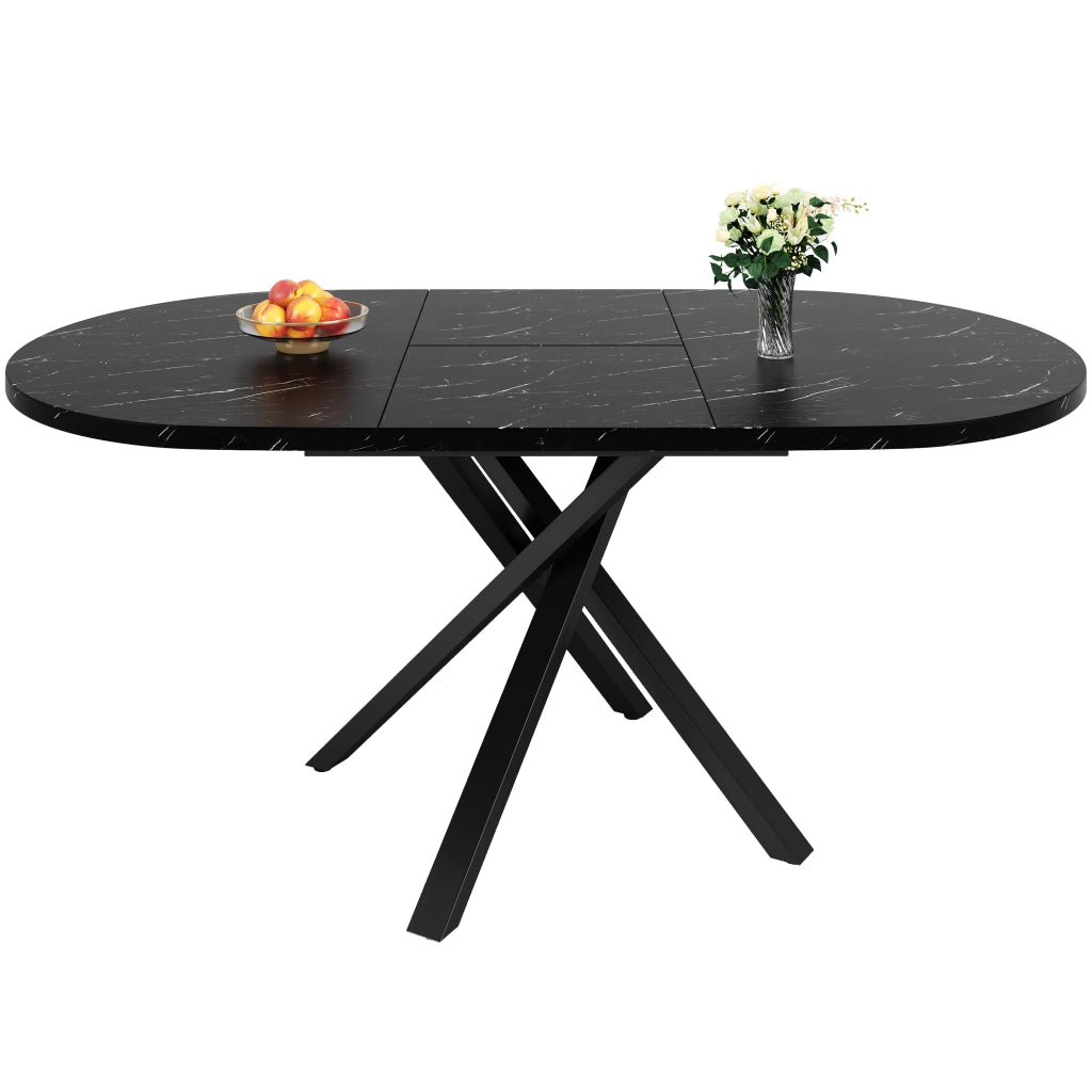 Tavolo Rotondo Allungabile Effetto Marmo ¨C Xylo ¨C Piano 100/140 cm, Telaio Metallo Nero