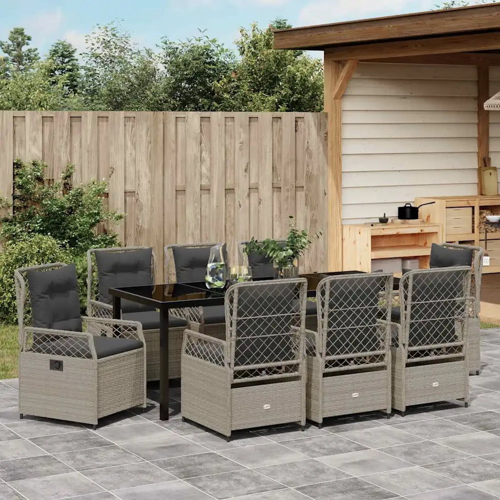 Set da Pranzo per Giardino 9 pcs Grigio chiaro polyrattan 3381022