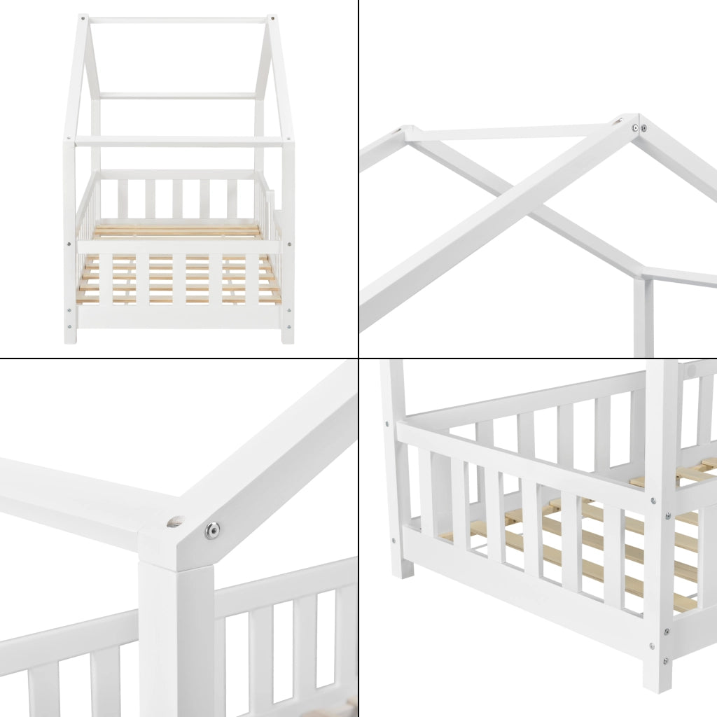 Letto per Cameretta Treviolo a Forma di Casetta 70x140 cm Bianco [en.casa]