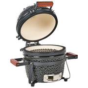Mini barbecue da esterno in ceramica a carbone con coperchio termometro e griglia di cottura colore nero