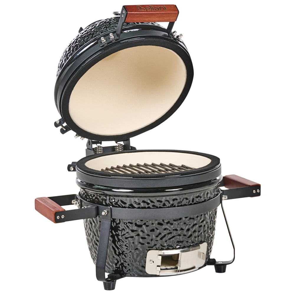 Mini barbecue da esterno in ceramica a carbone con coperchio termometro e griglia di cottura colore nero