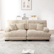 Divano angolare con cuscini ¨C Minimal ¨C tessuto chenille marrone chiaro struttura in legno massello