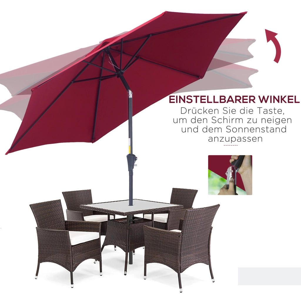 Ombrellone da Giardino con Manovella ¨C zephmum ¨C Rosso Poliestere ?2,6x2,35 m