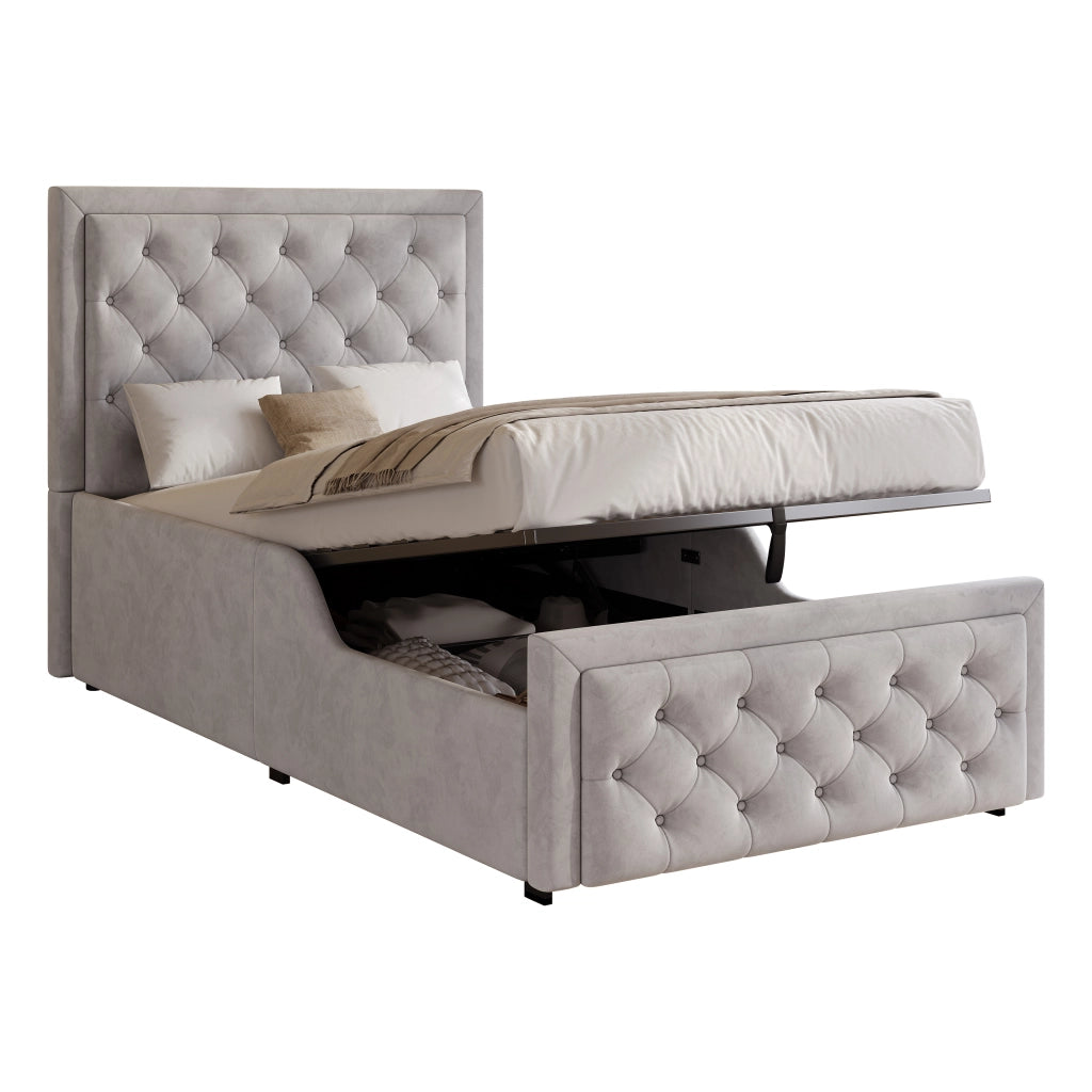 letto imbottito velluto grigio 90 x 200 cm