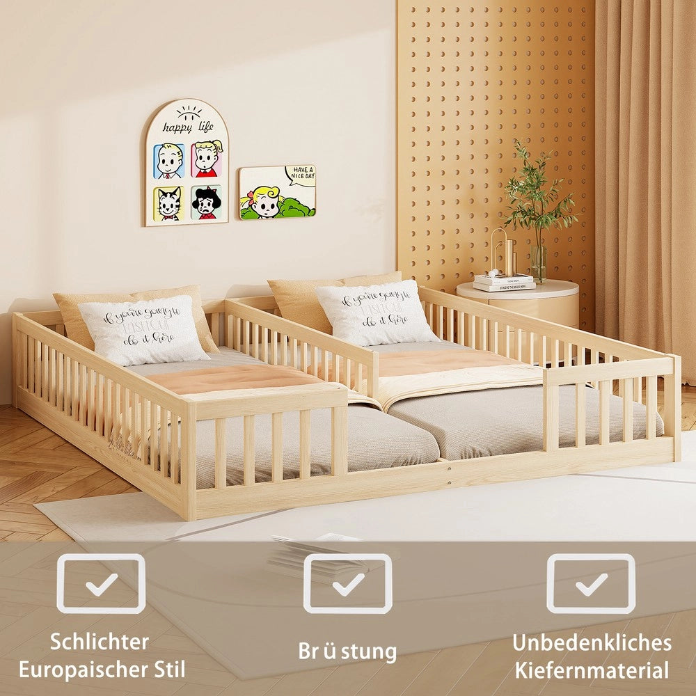 Letto Singolo con Sponda per Bambini ¨C MINIMAL ¨C Pino Naturale, Rete a Doghe, 90x200